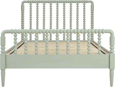 B&Q -  Cromwell 5Ft Wooden Bed Frame With Bobbin Design Headboard And Foot EndPale Olive