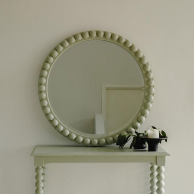 B&Q -  Cromwell Round Wall Mirror With Bobbin Design Wooden Frame 77CmPale Olive