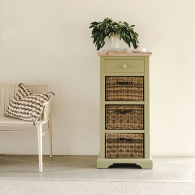 Statement Furniture Florence Tallboy With Drawer And 3 Storage Baskets - Sage Green