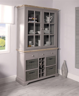 Rackhams Grey Florence Display Cabinet With Wine Rack, Drawers And Baskets - Dove - Image 4