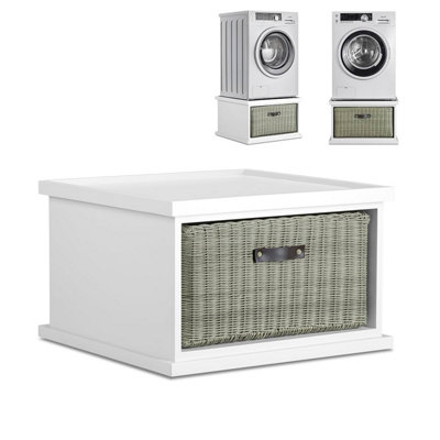 Statement Furniture - Tetbury Washing Machine Pedestal - Dryer Stand with Storage Basket - White - 65x65x41cm - Image 4