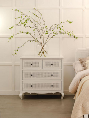 Statement Furniture Louis White Chest Of Drawers With Cane Rattan Drawers from B&Q