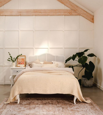 Statement Furniture Louis White Bed Frame 5Ft King Size With Rattan Cane Headboard from B&Q