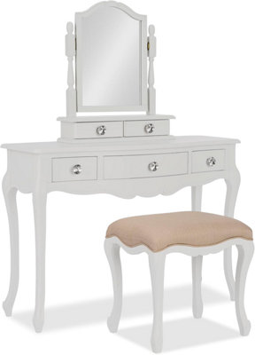 Statement Furniture Juliette Dressing Table Set With Trinket Mirror And Crystal Handles- White from B&Q