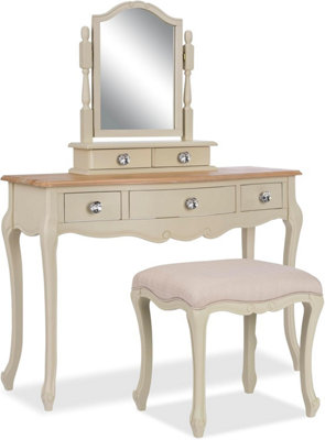 Statement Furniture Juliette Dressing Table Set With Trinket Mirror And Crystal Handles- Champagne