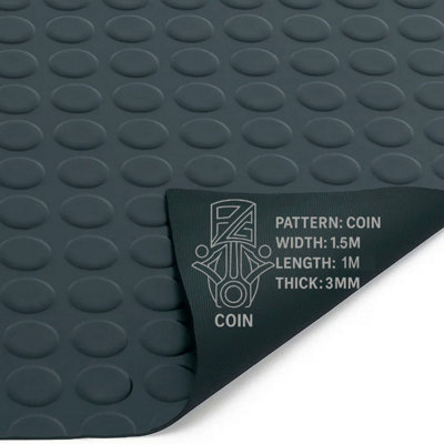 PG 1M X 1.5M Coin Circular Stud Rubber Flooring Matting Roll 3mm Thick Non-Slip Mat For GarageGymShed from B&Q
