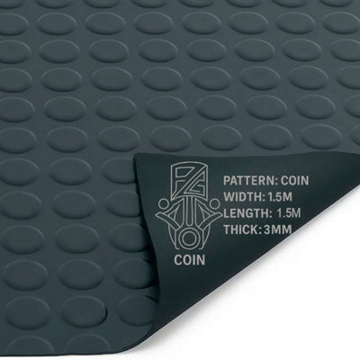 PG 1.5M X 1.5M Coin Circular Stud Rubber Flooring Matting Roll 3mm Thick Non-Slip Mat For GarageGymShed from B&Q
