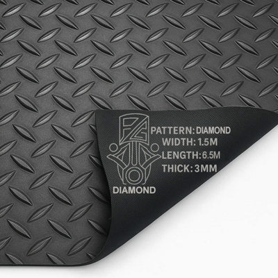 PG 6.5M X 1.5M Diamond Rubber Flooring Matting Roll 3mm Thick Non-Slip Mat For GarageGymShed from B&Q