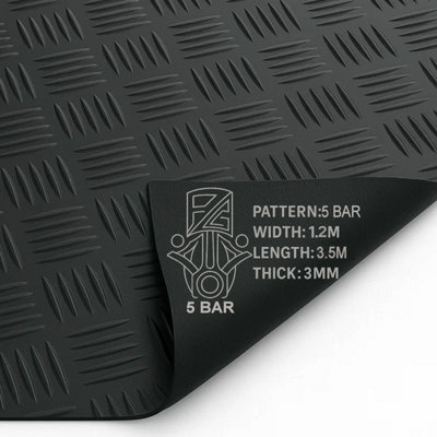 PG 3.5M X 1.2M Checker 5 Bar Rubber Flooring Matting Roll 3mm Thick Non-Slip Mat For GarageGymShed from B&Q
