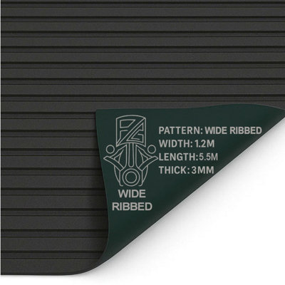 PG 5.5M X 1.2M Wide Ribbed Rubber Flooring Matting Roll 3mm Thick Non-Slip Mat For GarageGymShed from B&Q