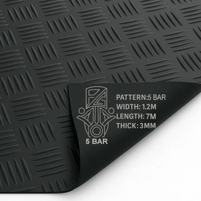 PG 7M X 1.2M Checker 5 Bar Rubber Flooring Matting Roll 3mm Thick Non-Slip Mat For GarageGymShed from B&Q