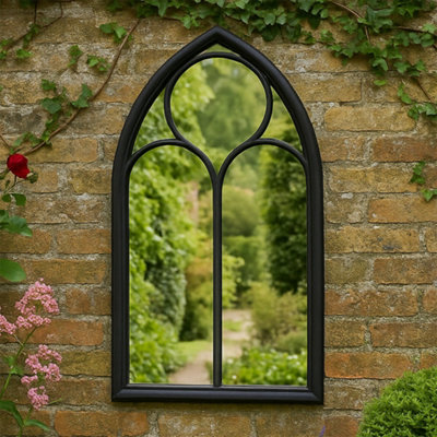 Agenzia 14 Unisex Black Antique Arched Metal Frame Window Garden Wall Mirror 112 X 61Cm | : Size 112 X 61 Cm - Image 2