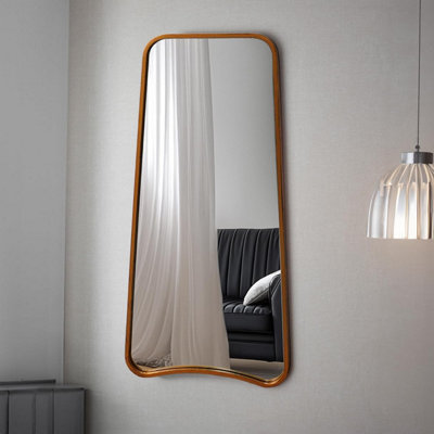 B&Q -  Large Modern Gold Curved Metal Frame Full Length Wall Mirror 122 X 58Cm