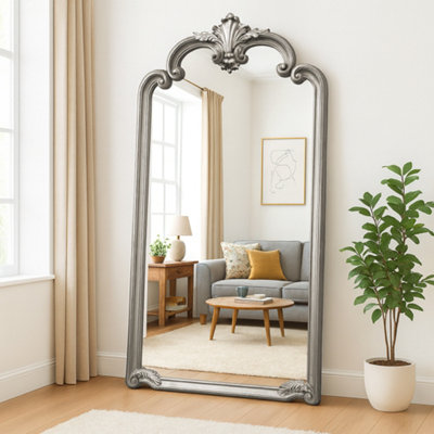B&Q -  Extra Large Ornate Frame Leaner Wall Mirror Antique Silver 184 X 104Cm