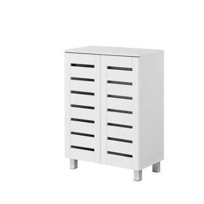 B&Q 2 Door Shoe Storage Cabinet Wooden Rack Stand Cupboard 4 Tier Euston White