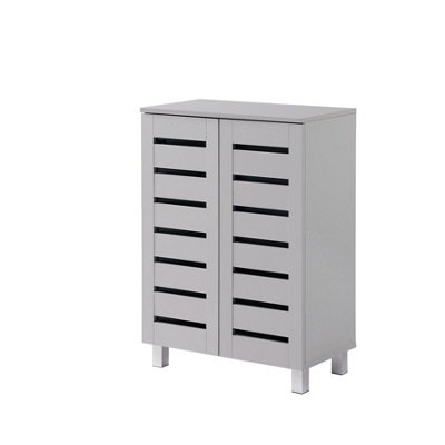 B&Q 2 Door Shoe Storage Cabinet Wooden Rack Stand Cupboard 4 Tier Euston Light/Grey