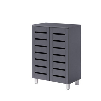 B&Q -  2 Door Shoe Storage Cabinet Dark Grey Wooden Rack Stand Cupboard 4 Tier Euston