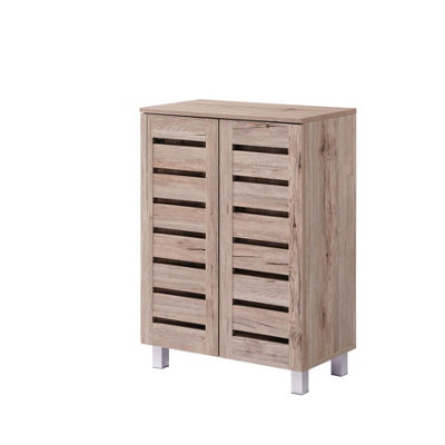 B&Q 2 Door Shoe Storage Cabinet Oak Wooden Rack Stand Cupboard 4 Tier Euston White