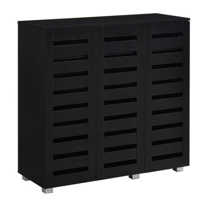 B&Q 3 Door Shoe Storage Cabinet Wooden Rack Stand Cupboard 5 Tier Euston Black