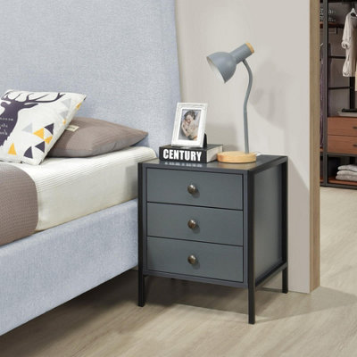 Alva 3 Drawer Dark Grey Bedside Chest Of Drawers Cabinet Nightstand
