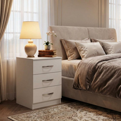 Swish Furniture Bedside Table - 3 Drawer - White - Image 4