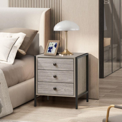 Swish Furniture Grey Alva 3 Drawer Bedside - Oak - Image 4