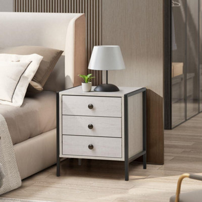 Alva White Oak 3 Drawer Bedside Table Chest Nightstand Bedroom Furniture Storage from B&Q