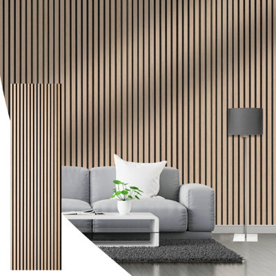 B&Q -  Wooden Wall PanelsPremium Acoustic Wall PanelsSlat Wall PanellingFire RetardantPack Of 1240X60Cm Natural Oak