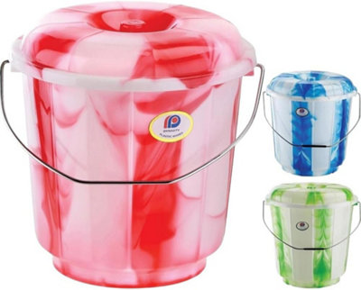  - Set Of 2 Multipurpose Plastic Buckets With Lids & Metal Handles