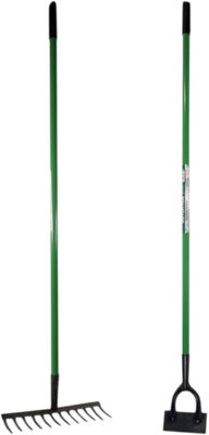 2 Piece Garden Tool Set 12 Tooth Lawn Rake & Dutch Hoe from B&Q