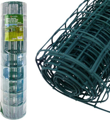  - 0.9 X 10M Green Pvc Galvanised Wire Mesh Fencing 50X100mm