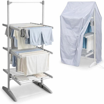  - 3-Tier Electric Heated Clothes Airer With Foldable Design & Cover