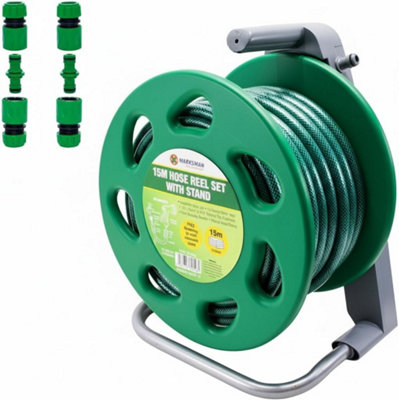 - 15M Wall Mount Hose Reel With Stand & Fittings