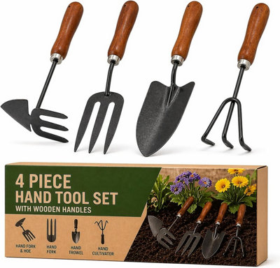 B&Q 4 Piece Garden Hand Tool Set With Wooden Handles