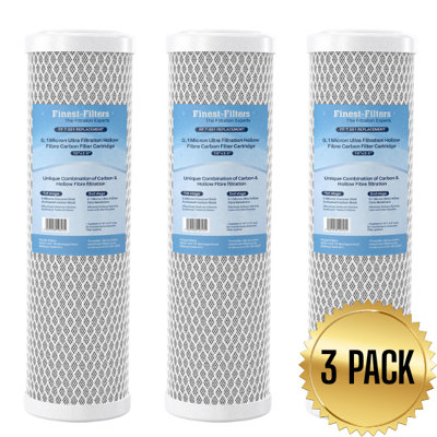 Finest-Filters 3-Pack Of 10" 0.1 Micron Ultra Fine Hollow Fibre Carbon Filter Cartridge (For Countertop Filter System) from B&Q
