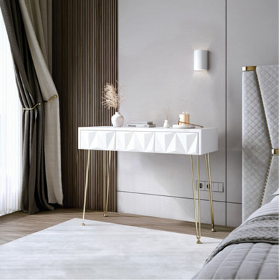 CARME Home Claudia White 3 Drawers Dressing Table With Gold Hairpin Legs from B&Q