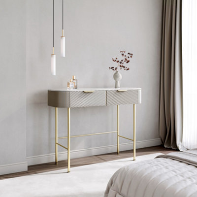 CARME Home Imogen Mocha Dressing TableDrawers With Ribbed Front FinishedMarble-Effect Tabletop from B&Q
