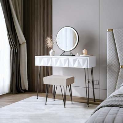 CARME Home Claudia Dressing Table & Stool White/black Leg With Belle Black Led Mirror from B&Q