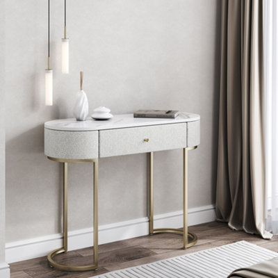 CARME Home Macy Bouclé Dressing Table Metal Legs White from B&Q