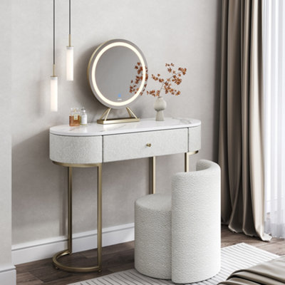 CARME Home Macy Bouclé Dressing Table With Evie Led Mirror & Lottie Bouclé Stool from B&Q
