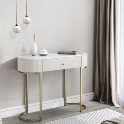 CARME Home Romy Ivory Two-Tone Fabric Bouclé  &  Corduroy Dressing Table from B&Q