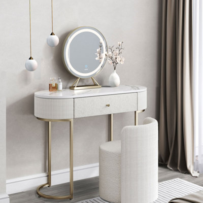 CARME Home Romy Bouclé Dressing Table With Evie Led Mirror & Hattie Bouclé Stool from B&Q
