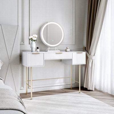 CARME Home Lara White Dressing Table With Lillia Led Mirror (White Base) from B&Q