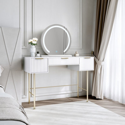 CARME Home Lara White Dressing Table With Elsie Led Mirror (White Base) from B&Q