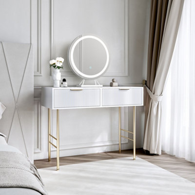 CARME Home Esme White Dressing Table With Lillia Led Mirror-White from B&Q
