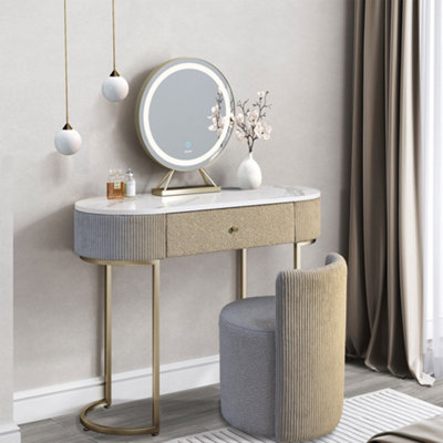 CARME Home Romy Mocha Bouclé Dressing Table With Evie Led Mirror & Hattie Bouclé Stool from B&Q