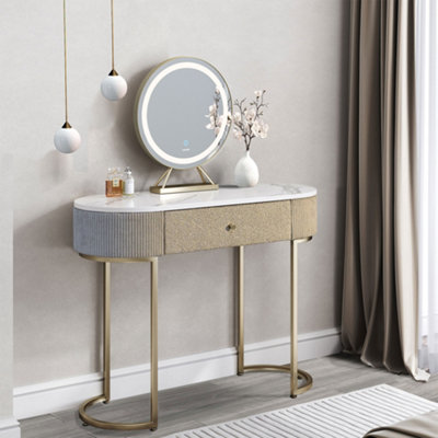 CARME Home Romy Mocha Bouclé Dressing Table With Evie Led Mirror from B&Q
