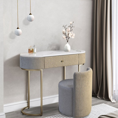 CARME Home Romy Mocha Bouclé Dressing Table With Hattie Bouclé Stool from B&Q