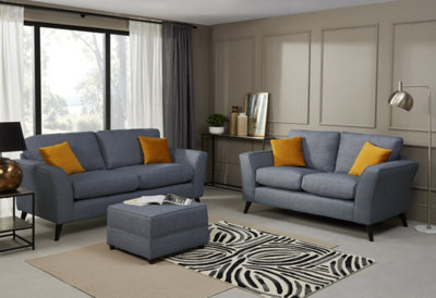 Modern Home Caxton 3+2 Seater Sofa Set With Footstool Denim from B&Q