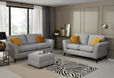 Modern Home Caxton 3+2 Seater Sofa Set With Footstool Silver from B&Q
